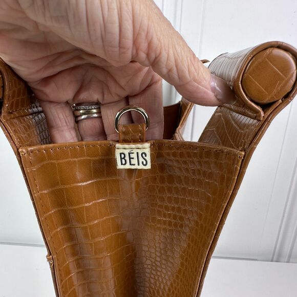 BEIS Crossbody Bag Cognac Croc-Embossed Acrylic Handle Organizer Purse - Picture 6 of 12